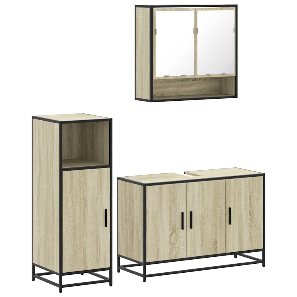 vidaXL Set mobilier de baie, 3 piese, stejar sonoma, lemn prelucrat