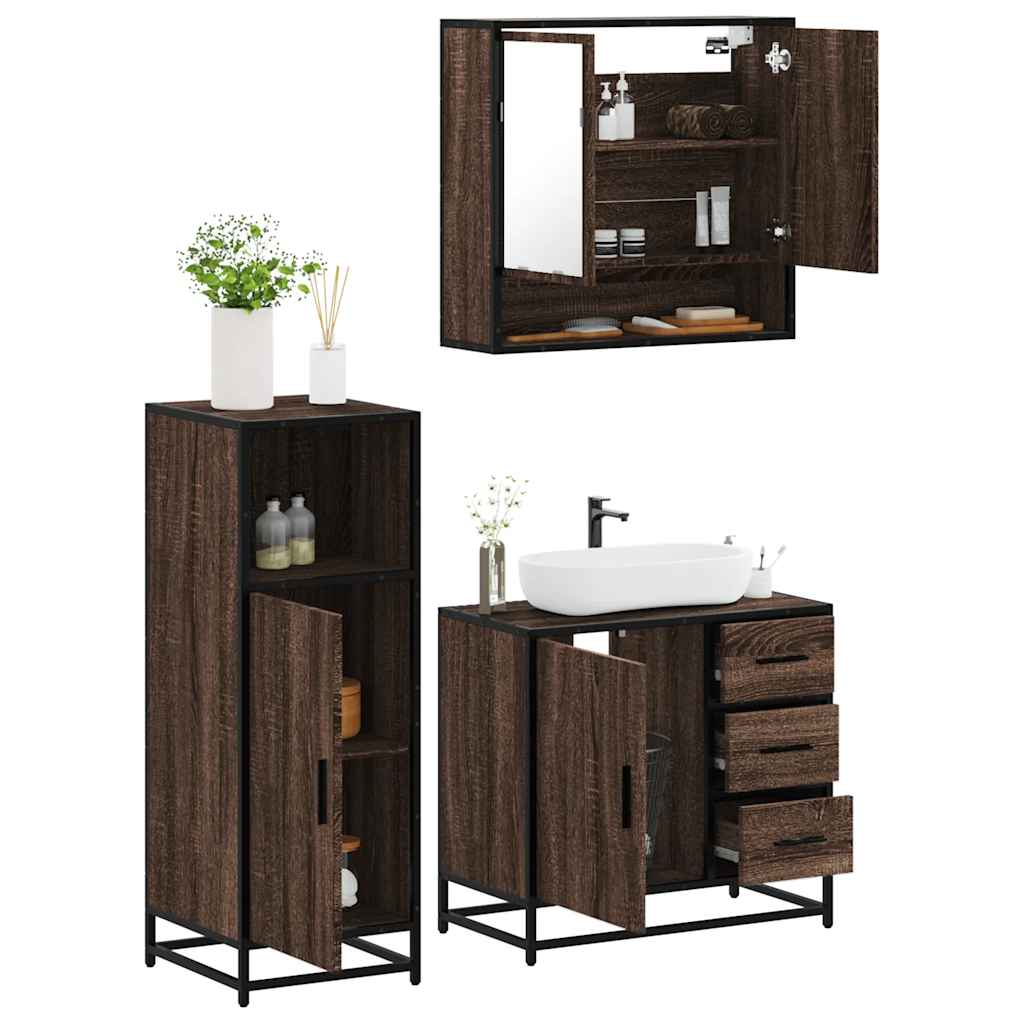 vidaXL 3-tlg. Badmöbel-Set Braun Eichen-Optik Holzwerkstoff