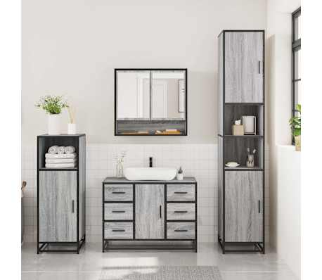 vidaXL 3 Piece Bathroom Furniture Set Grey Sonoma Engineered Wood