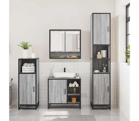 vidaXL Σετ Επίπλων Μπάνιου 3 Τεμαχίων Γκρι Sonoma Επεξεργασμένο Ξύλο