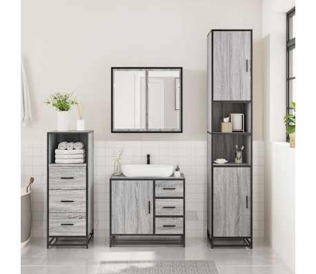 vidaXL 3 Piece Bathroom Furniture Set Grey Sonoma Engineered Wood