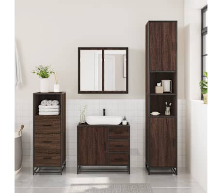 vidaXL 3-delige Badkamermeubelset bewerkt hout bruin eikenkleur