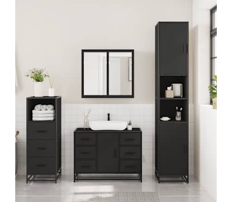 vidaXL Ensemble de meubles salle de bain 3 pcs noir bois d'ing&eacute;nierie