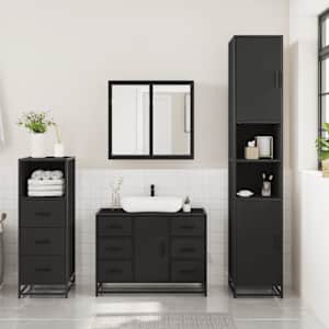 vidaXL Ensemble de meubles salle de bain 3 pcs noir bois d'ing&eacute;nierie