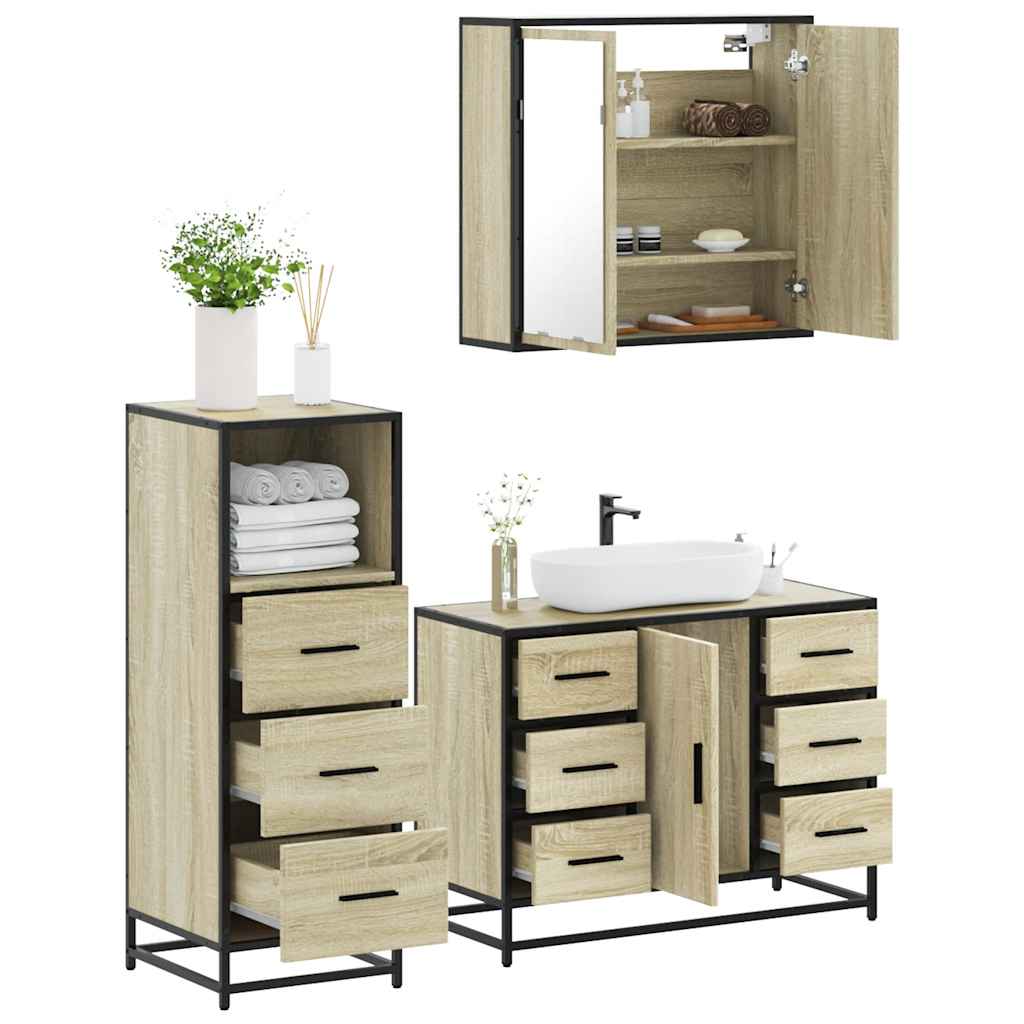 vidaXL Set mobilier de baie, 3 piese, stejar sonoma, lemn prelucrat