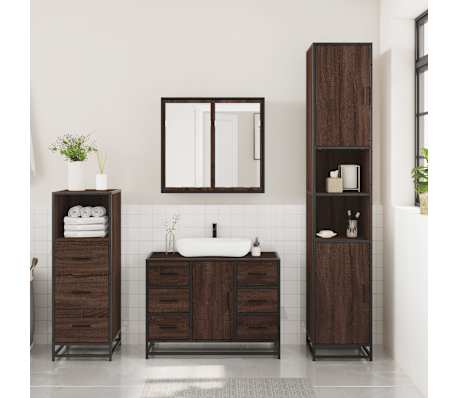 vidaXL Ensemble de meubles de salle de bain 3 pcs Ch&ecirc;ne marron