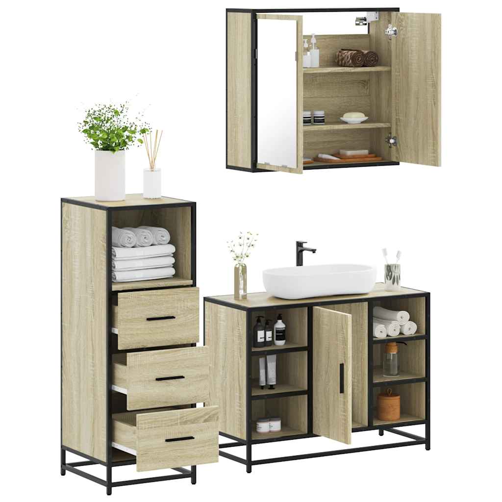 vidaXL Set mobilier de baie, 3 piese, stejar sonoma, lemn prelucrat