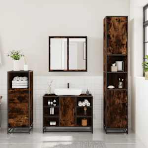 vidaXL Ba&eth;herbergissett 3 Hlutir Reyktur Eikarlitur Samsettur Vi&eth;ur