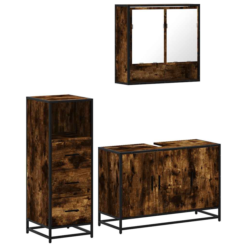 vidaXL 3-dielna sada kúpeľňového nábytku dymový dub spracované drevo-image-8721102925481