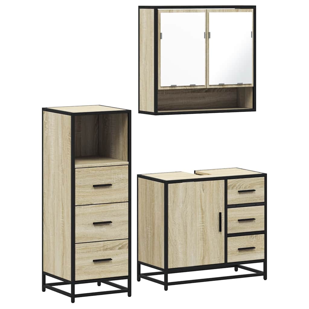 vidaXL Set mobilier de baie, 3 piese, stejar sonoma, lemn prelucrat