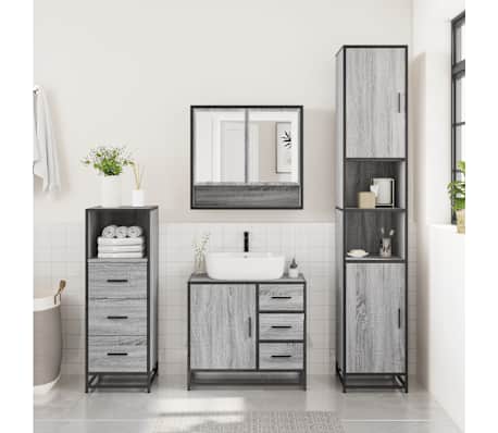 vidaXL 3 Piece Bathroom Furniture Set Grey Sonoma Engineered Wood