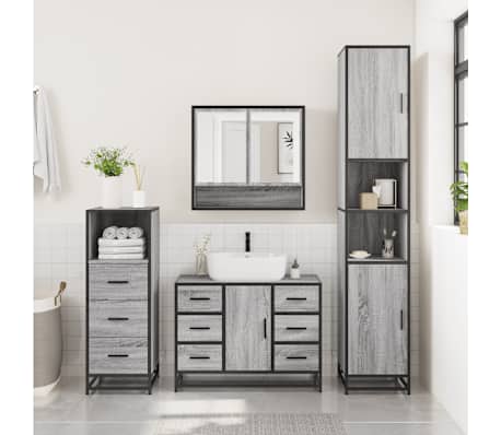 vidaXL 3 Piece Bathroom Furniture Set Grey Sonoma Engineered Wood
