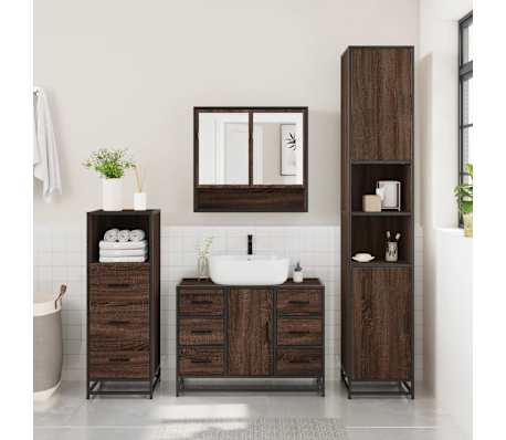vidaXL Ensemble de meubles de salle de bain 3 pcs Ch&ecirc;ne marron