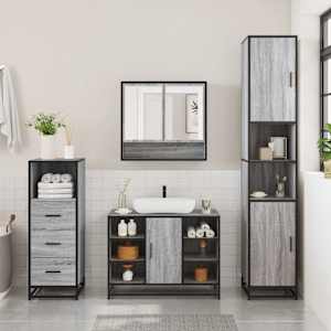 3dílný set koupelnového nábytku šedý sonoma kompozitní dřevo - obrázek 3