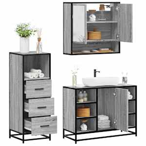 Kopalniško pohištvo 3 kosi siva sonoma inženirski les