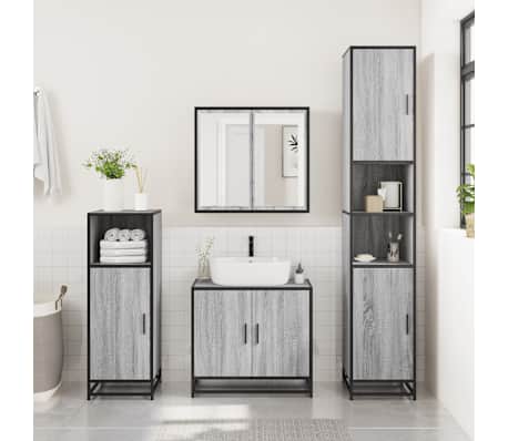 vidaXL Bathroom Furniture Set Gray Sonoma Engineered wood, metal, glass