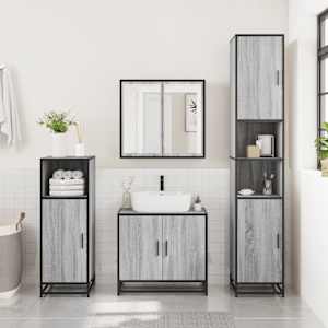 vidaXL Bathroom Furniture Set Gray Sonoma Engineered wood, metal, glass