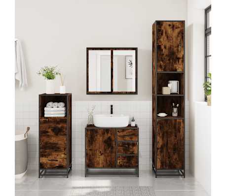 vidaXL Ba&eth;herbergissett 3 Hlutir Reyktur Eikarlitur Samsettur Vi&eth;ur