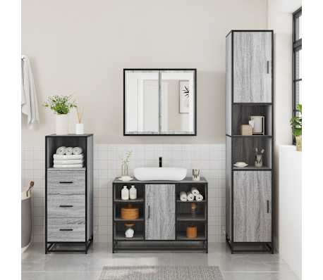 vidaXL 3-delige Badkamermeubelset bewerkt hout grijs sonoma eikenkleur