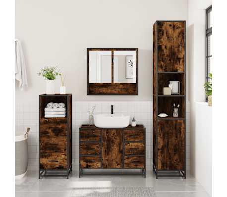 vidaXL 3-delige Badkamermeubelset bewerkt hout gerookt eikenkleurig