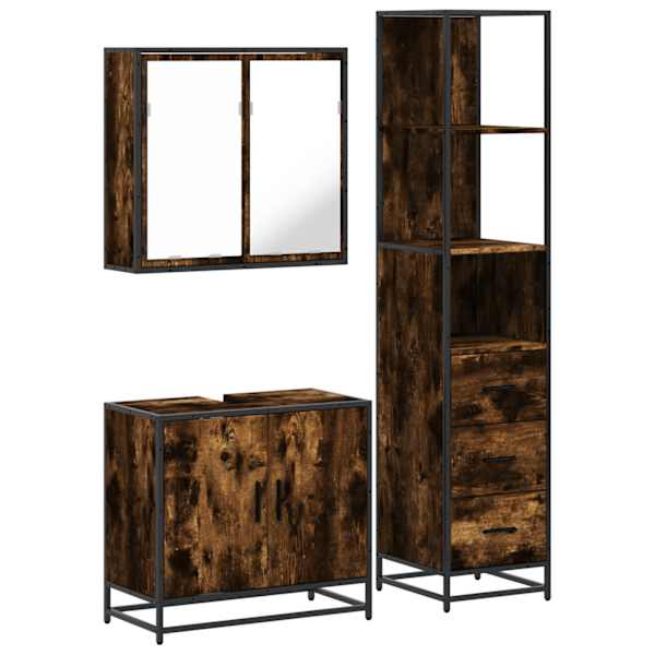 vidaXL 3-osaline vannitoa m&ouml;&ouml;blikomplekt, suitsutatud tamm, tehispuit
