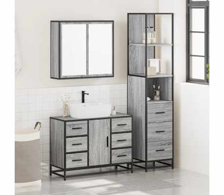 vidaXL 3 Piece Bathroom Furniture Set Grey Sonoma Engineered Wood