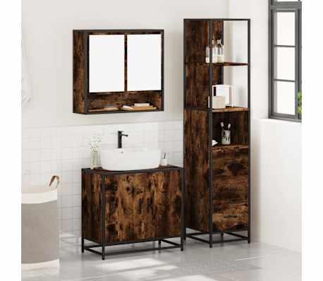 vidaXL 3-osaline vannitoa m&ouml;&ouml;blikomplekt, suitsutatud tamm, tehispuit