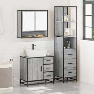 vidaXL 3-dijelni set kupaonskog namje&scaron;taja siva boja hrasta drveni