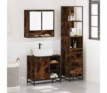 vidaXL 3 pcs conjunto de m&oacute;veis WC madeira processada carvalho fumado