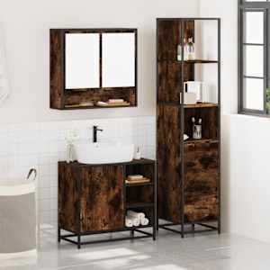 vidaXL 3 pcs conjunto de m&oacute;veis WC madeira processada carvalho fumado