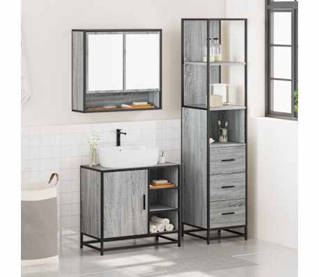 vidaXL 3-delige Badkamermeubelset bewerkt hout grijs sonoma eikenkleur