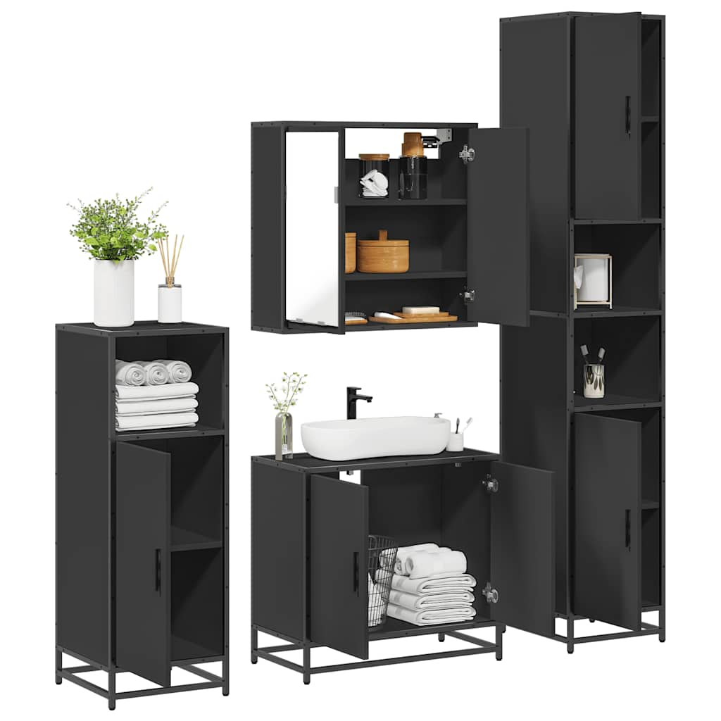 vidaXL Set de mobilier de baie 4 piese Lemn negru prelucrat