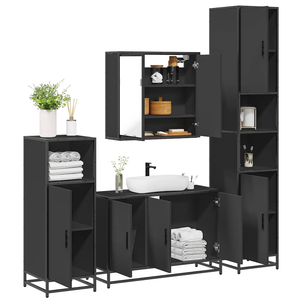 vidaXL Set de mobilier de baie 4 piese Lemn negru prelucrat