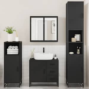 vidaXL Set de mobilier de baie 4 piese Lemn negru prelucrat
