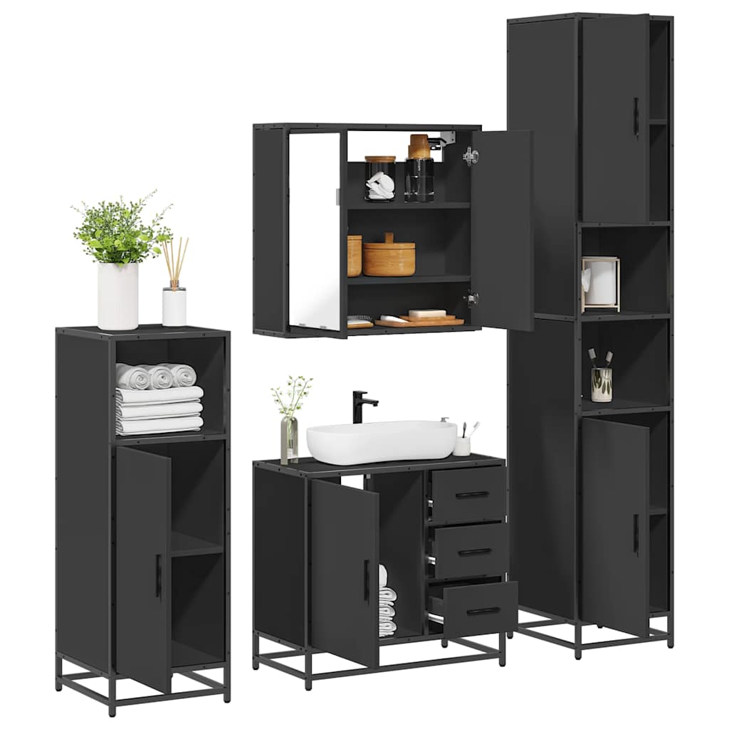 vidaXL Set de mobilier de baie 4 piese Lemn negru prelucrat