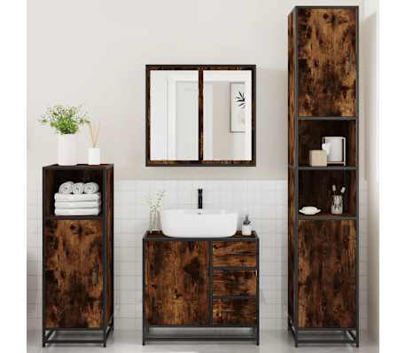 vidaXL 4 r&eacute;szes f&uuml;st&ouml;s t&ouml;lgy sz&iacute;nű szerelt fa f&uuml;rdőszobai b&uacute;torszett