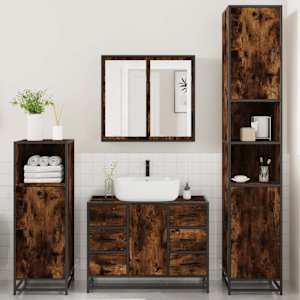 vidaXL Set de mobilier de baie 4 piese Lemn prelucrat de stejar afumat