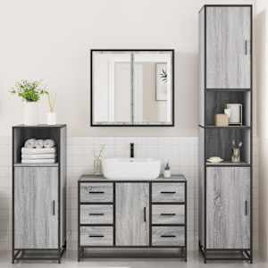 vidaXL 4-tlg. Badm&ouml;bel-Set Grau Sonoma Holzwerkstoff