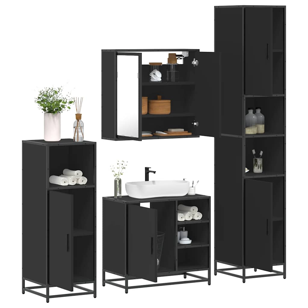 vidaXL Set de mobilier de baie 4 piese Lemn negru prelucrat