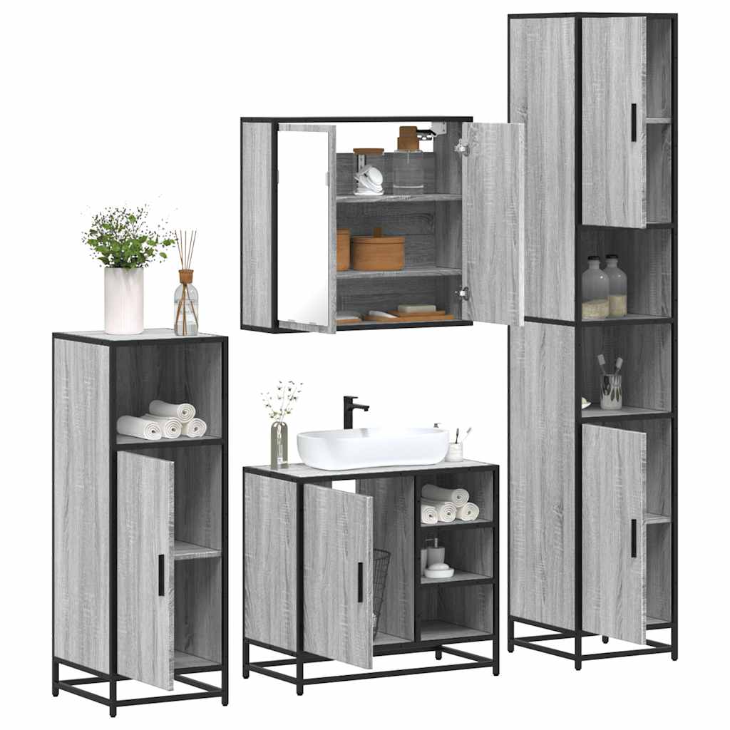 vidaXL Set de mobilier de baie 4 piese Lemn stratificat gri Sonoma