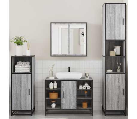 vidaXL 4-delige Badkamermeubelset bewerkt hout grijs sonoma eikenkleur