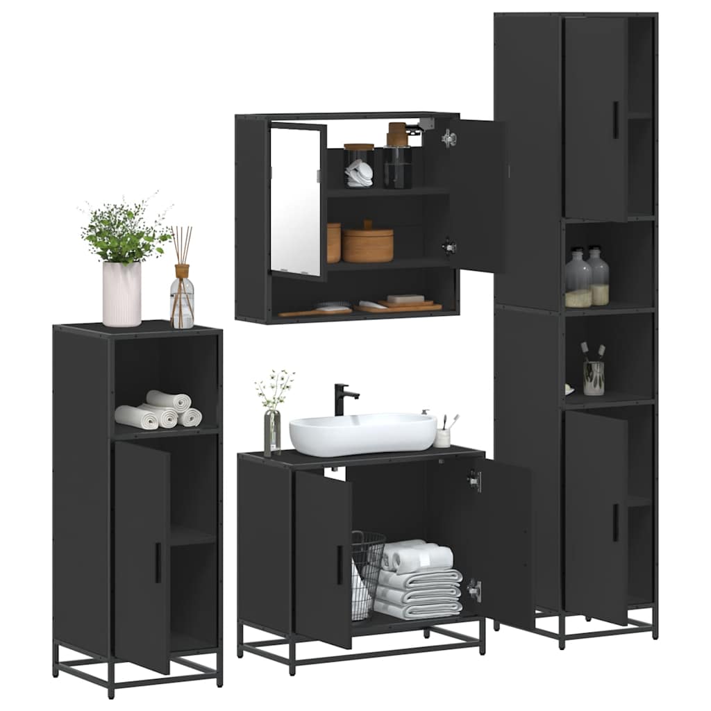 vidaXL Set de mobilier de baie 4 piese Lemn negru prelucrat