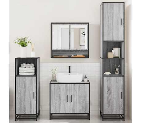 vidaXL 4-delige Badkamermeubelset bewerkt hout grijs sonoma eikenkleur