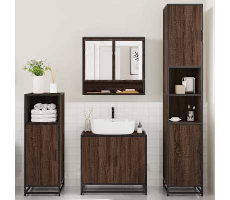 vidaXL 4 pcs conj. m&oacute;veis WC derivados madeira cor carvalho castanho