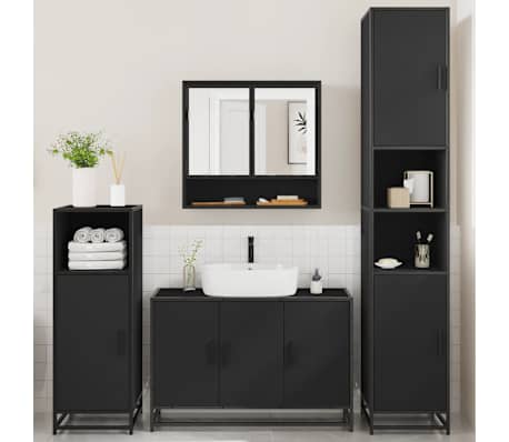 vidaXL Set de mobilier de baie 4 piese Lemn negru prelucrat