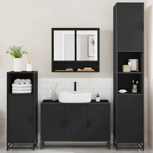vidaXL Set de mobilier de baie 4 piese Lemn negru prelucrat