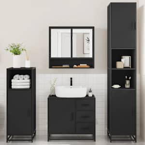 vidaXL Set de mobilier de baie 4 piese Lemn negru prelucrat