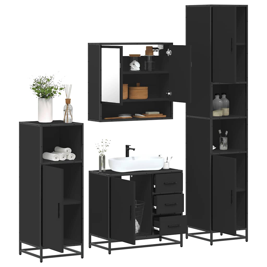 vidaXL Set de mobilier de baie 4 piese Lemn negru prelucrat