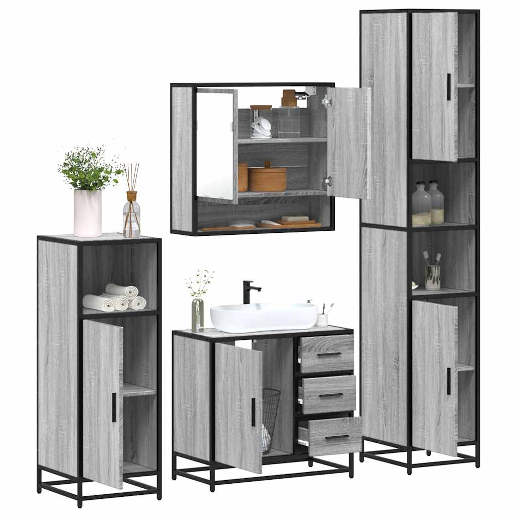 vidaXL Set de mobilier de baie 4 piese Lemn stratificat gri Sonoma