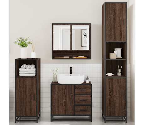 vidaXL Baðherbergishúsgagnasett 4 Hlutir Brún Eik Samsettur Viður